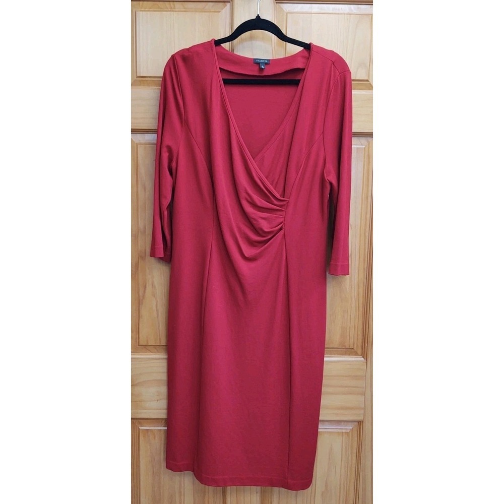 Talbots Knit Twist Front Side Zipper Size 16 Dress Long Sleeves Business Casual